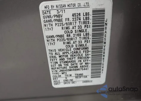 2011 Nissan Rogue Sv z USA, uszkodzony, nr VIN JN8AS5MV8BW675441